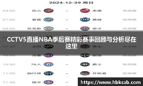 CCTV5直播NBA季后赛精彩赛事回顾与分析尽在这里
